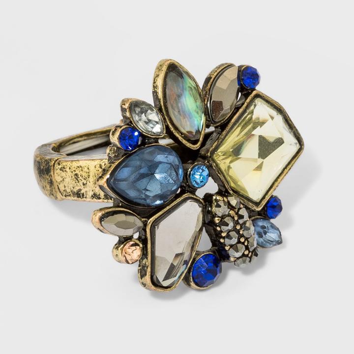 Clustered Stone Antique Stretch Ring - A New Day Gold/blue