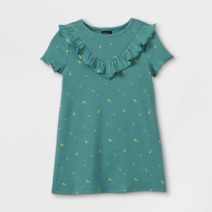 Toddler Girls' Ruffle Rib Short Sleeve Dress - Art Class Green