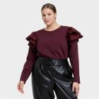 Women's Plus Size Ruffle Long Sleeve Knit Top - Who What Wear Wine Red