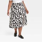 Women's Slit Midi A-line Skirt - Ava & Viv Black Abstract