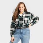 Women's Plus Size Long Sleeve Button-down Flannel Tunic Top - Ava & Viv Black Plaid