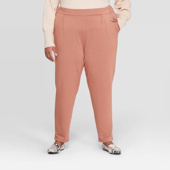 Women's Plus Size Mid-rise Straight Fit French Terry Pants - A New Day Blush X, Women's