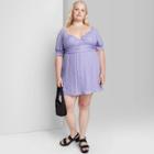 Women's Plus Size Short Sleeve Satin Skater Dress - Wild Fable Amethyst