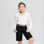 Girls' Long Sleeve Interlock Uniform Polo Shirt - Cat & Jack White