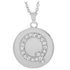 Women's Journee Collection Brass Circle Initial Pendant Necklace With Cubic Zirconia - Silver, Q (17.75), Silver