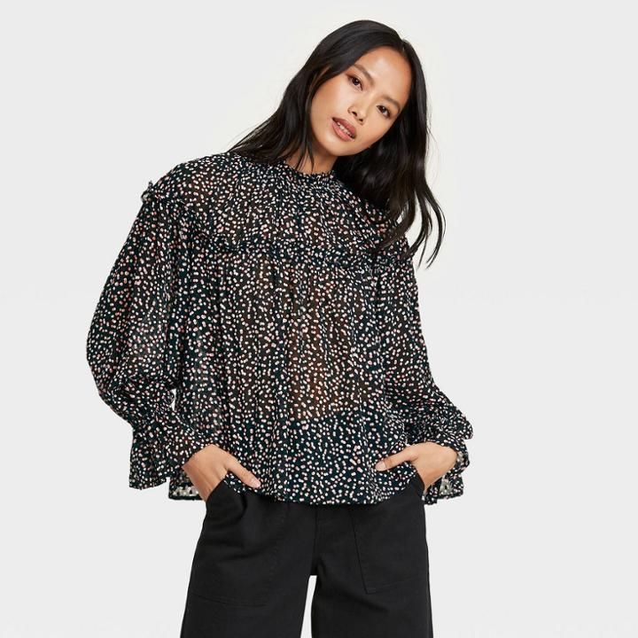 Women's Polka Dot Balloon Long Sleeve Blouse - Who What Wear Xs,