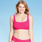 Women's Textured Bralette Bikini Top - Xhilaration Neon Coral Stripe S, Women's, Size: Small, Neon Pink