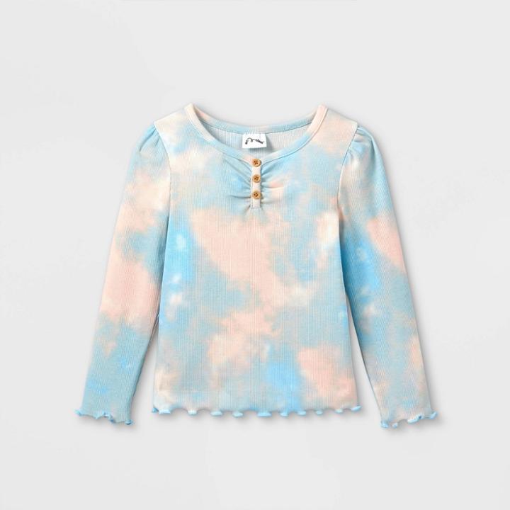 Toddler Girls' Rib Henley Long Sleeve T-shirt - Art Class Blue