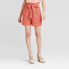 Women's High-rise Eyelet Paperbag Shorts - A New Day Coral 2, Women's, Red