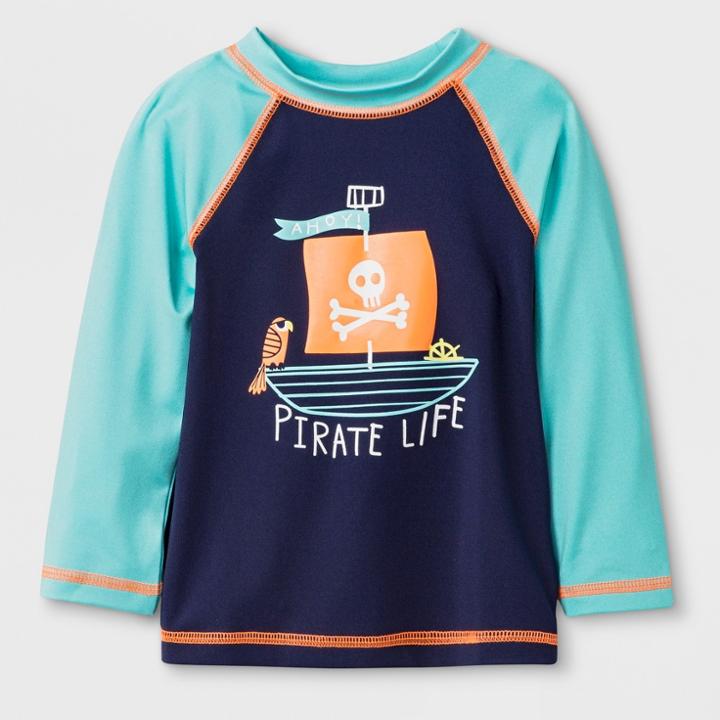 Baby Boys' Long Sleeve Pirate Raglan Rash Guard - Cat & Jack Aqua 9m, Boy's, Blue