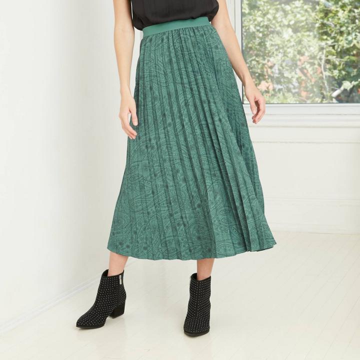 Women's Paisley Print A-line Pleated Skirt - A New Day Green