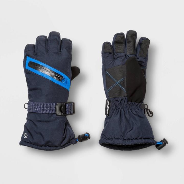 Boys' Solid With Zipper Pocket Gloves - C9 Champion Navy 4-7, Boy's, Blue