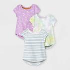 Toddler Girls' 3pk Floral/tie-dye/striped Short Sleeve T-shirt - Cat & Jack Blue/purple