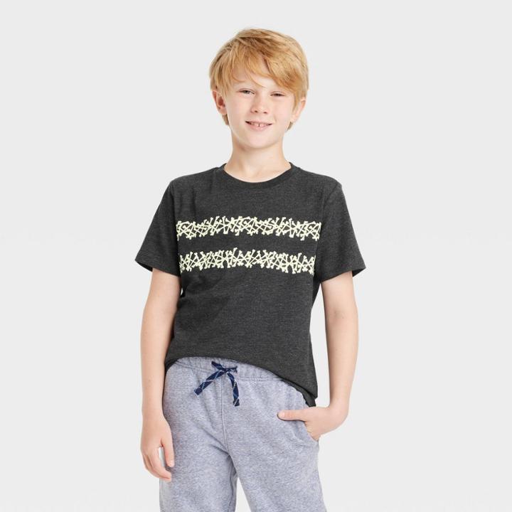 Boys' Short Sleeve Bones Print T-shirt - Cat & Jack Black