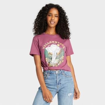 National Park Foundation Women's Yellowstone Short Sleeve Graphic T-shirt - Plum Purple