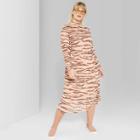 Women's Plus Size Animal Print Long Sleeve Mock Turtleneck Mesh Midi Dress - Wild Fable Pink