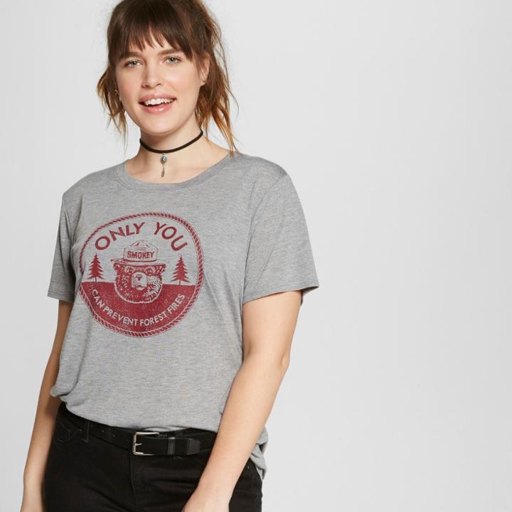 Women's Plus Size Smokey Bear Graphic T-shirt Gray
