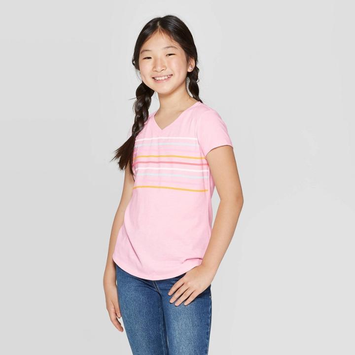Girls' Short Sleeve Stripe V-neck T-shirt - Cat & Jack