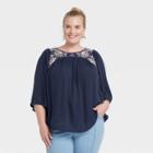 Women's Plus Size Short Sleeve Round Neck Embroidered Blouse - Knox Rose Indigo