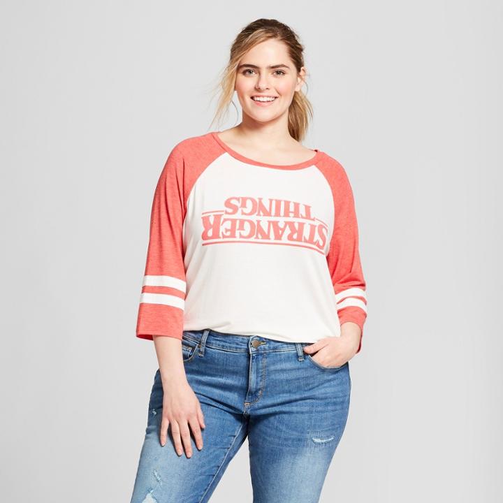 Netflix Women's Stranger Things Plus Size 3/4 Sleeve Upside Down Raglan Graphic T-shirt (juniors') Heather Gray