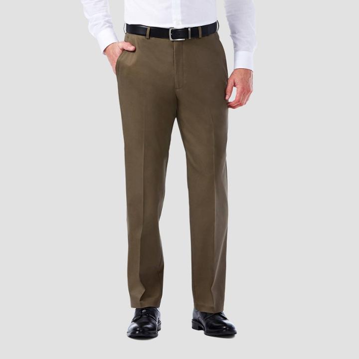 Haggar Men's Premium No Iron Classic Fit Flat Front Casual Pants - Toast