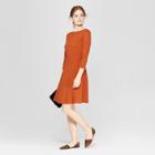 Women's 3/4 Sleeve Fit & Flare Ponte Dress - A New Day Rust (red)