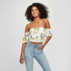 Women's Lemon Print Off The Shoulder Crop Top - 3hearts (juniors') Cream S, Off-white Yellow