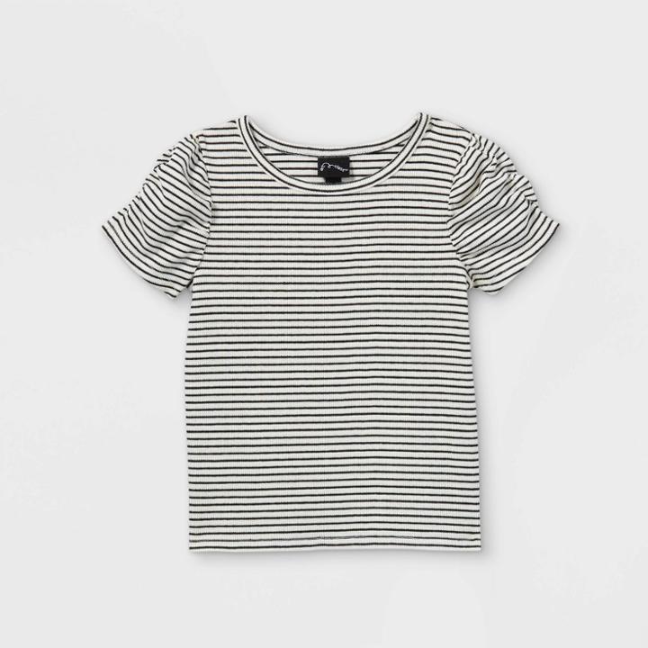 Toddler Girls' Ruched Rib Short Sleeve T-shirt - Art Class Black/white