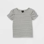 Toddler Girls' Ruched Rib Short Sleeve T-shirt - Art Class Black/white