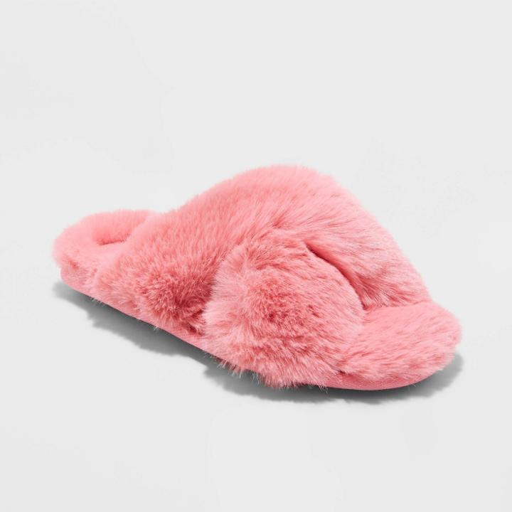 Girls' Brooklyn Crossband Fur Slippers - Cat & Jack Vibrant Pink