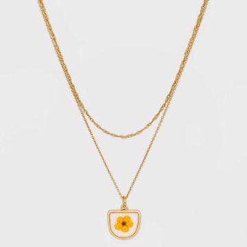 Bella Uno Bellissima Gold Plated Pressed Buttercup Flower Pendant Necklace - Gold