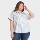 Women's Plus Size Striped Dolman Short Sleeve Button-down Shirt - Universal Thread Blue