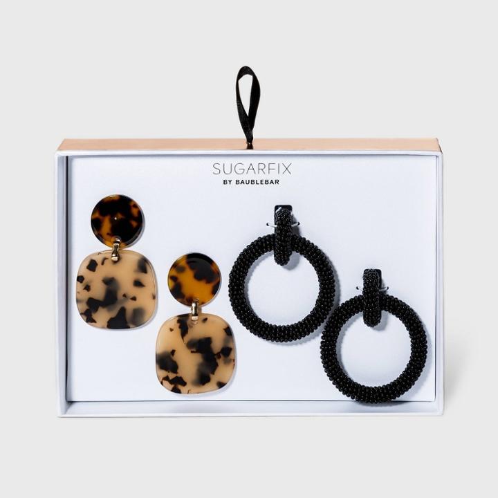 Sugarfix By Baublebar Tortoise Shell And Beaded Earring Set 2pc - Black/tortoise