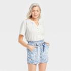 Women's Short Sleeve V-neck Eyelet Henley Shirt - Knox Rose Ivory