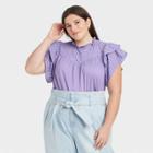 Women's Plus Size Flutter Short Sleeve Eyelet Top - A New Day Violet