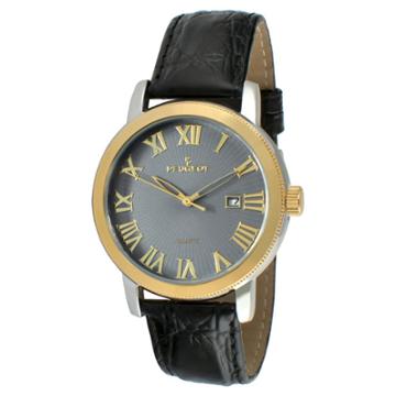 Peugeot Watches Men's Peugeot Round Leather Strap Calendar Watch - Black