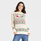 33 Revolutions Women's Merry Christmas Fair Isle Graphic Pullover Sweater - Cream