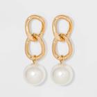 Large Links And Pearl Drop Statement Earrings - A New Day Gold