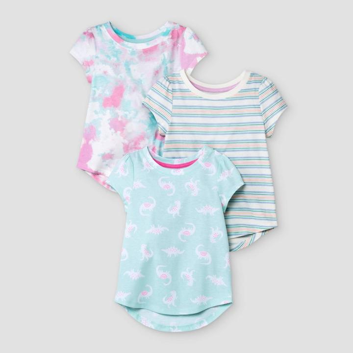 Toddler Girls' 3pk Tie-dye/striped/dino Short Sleeve T-shirt - Cat & Jack