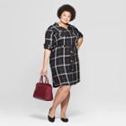 Women's Plus Size Plaid Long Sleeve Collared Shirt Dress - Ava & Viv Black
