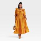 Women's Plus Size Short Sleeve Ruffle Collar Dress - Universal Thread Gold