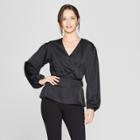 Women's Long Sleeve Wrap Blouse - Prologue Black