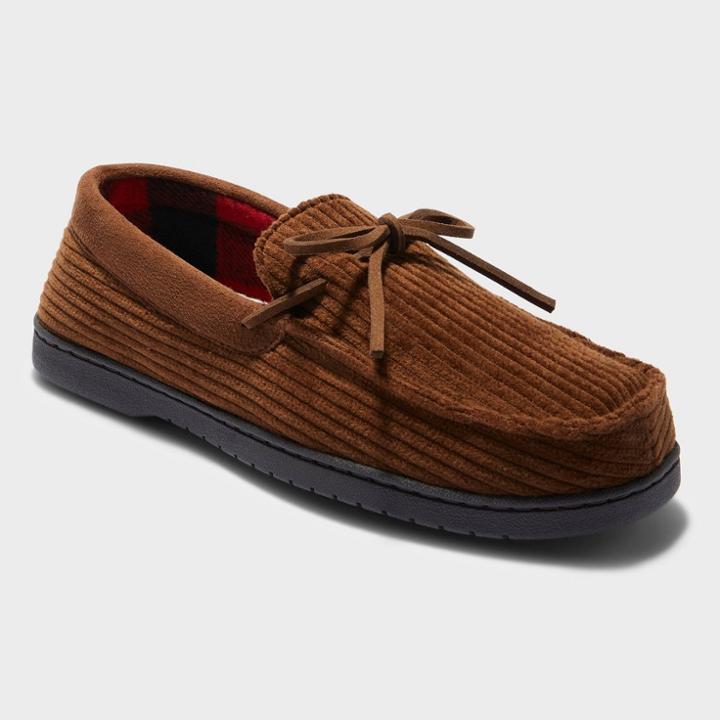 Men's Dluxe By Dearfoams Blake Moccasin Slippers - Dark Chestnut
