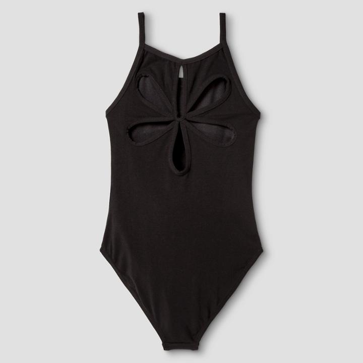 Danshuz Girls' Leotard With Back Flower Cutout - Black L,