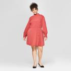 Women's Plus Size Long Sleeve Mock Neck Button Detail Mini Dress - Who What Wear Red