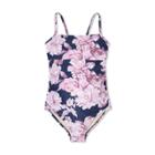 Maternity Floral Print Square Neck With Tie Back One Piece Swimsuit - Isabel Maternity By Ingrid & Isabel S, Blue/blue/pink