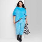 Women's Plus Size Ascot + Hart Velour Graphic Pullover Sweatshirt - Blue
