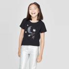 Petitegirls' Short Sleeve Flip Sequin Moon And Stars T-shirt - Cat & Jack Black M, Girl's,