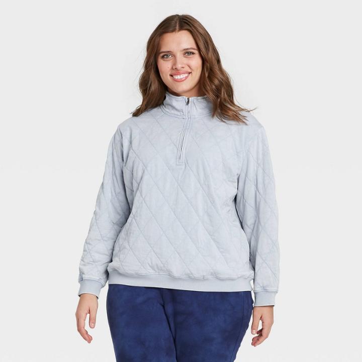 Women's Plus Size Quarter Zip Quilted Pullover Sweatshirt - Universal Thread Twilight Blue