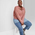 Women's Plus Size Quarter Zip Quilted Sleeve Pullover - Wild Fable Pink